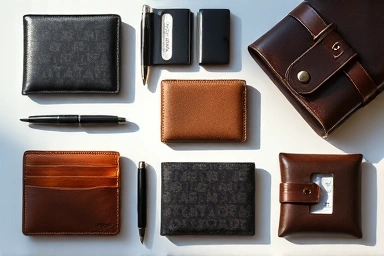 Luxury men's wallets flat lay, premium leather craftsmanship