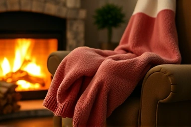 Soft, plush microfiber pajama pants by a cozy fireplace.