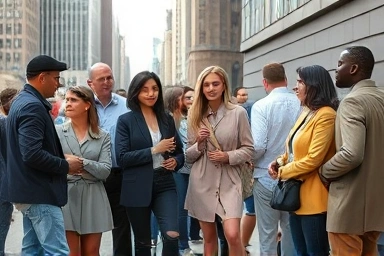 Diverse stylish people expressing individual fashion in an urban environment.