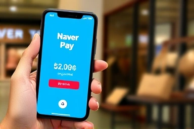 Smartphone showing Naver Pay app with points accumulating.