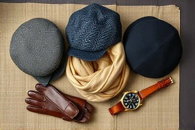 Collection of newsboy caps and fashion accessories