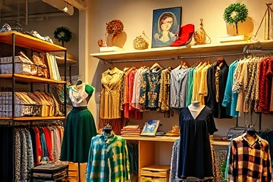 Stylish vintage clothing display in a modern boutique