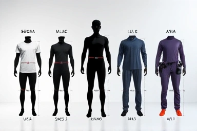 Clothing size comparison chart with measurement lines