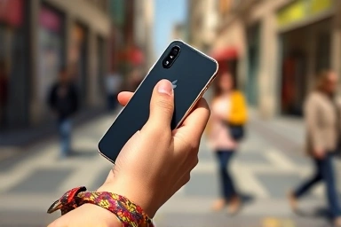 Stylish phone strap case on hand, urban fashion accessory