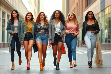 Stylish women wearing platform shoes in a city