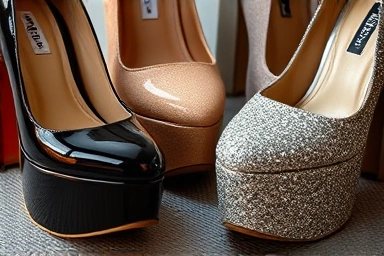 Detailed close-up of fashionable platform shoes