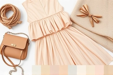 Fashion flat lay: accessories, fabric textures, styling elements
