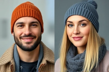 Diverse models showcasing short beanie styling for men and women.