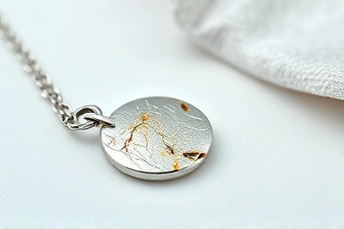 Restoring shine to a tarnished silver necklace with a soft cloth.