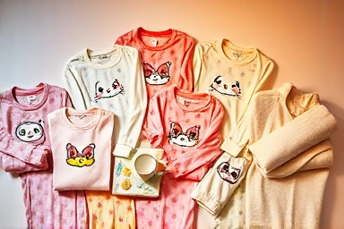 Spao Sanrio pajamas laid out with cozy accessories.