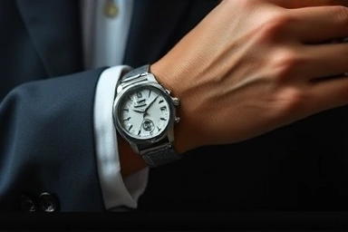 Man wearing a classic Tag Heuer Carrera dress watch.