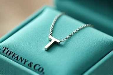 Elegant Tiffany T Smile necklace on velvet jewelry box.