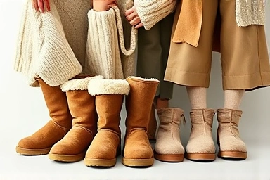 Variety of Ugg boots showcasing different styles and textures.