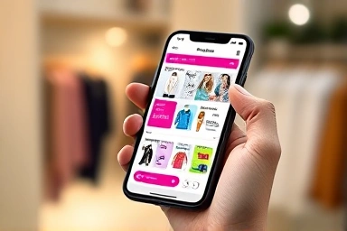 Smartphone showing fashion deals on a shopping app.