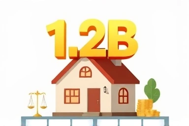 Abstract house with 1.2 billion mark and tax symbols