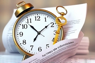 Symbolic tax clock with golden key, representing timely filing.
