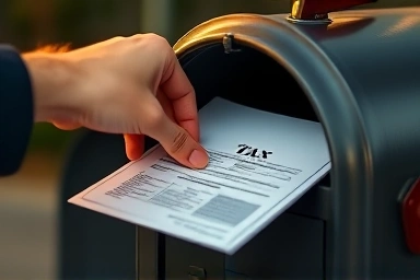 Hand submitting tax form just before deadline, symbolizing timely action.