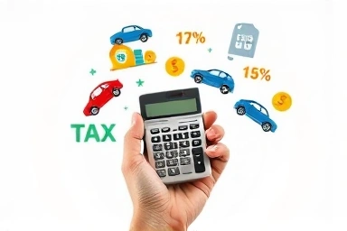 Car tax calculation with discount icons and car models.