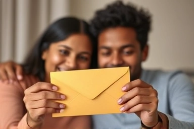 Parent and child receiving financial support happily