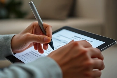 Hands completing digital application for financial aid