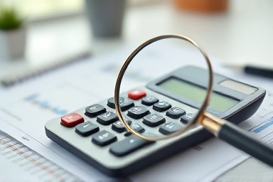 Calculator and financial documents for tax calculation