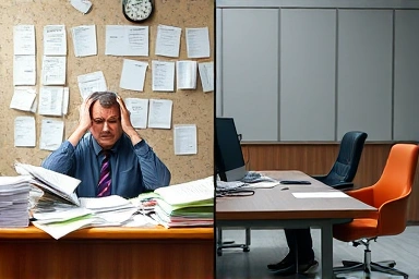 Business owner choosing between stressful tax problems and organized tax solutions.
