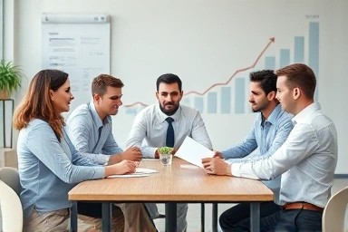 Business professionals analyzing tax strategy for corporate growth.