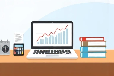 Financial documents and office supplies on a desk.