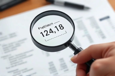 Magnifying glass over financial statement, symbolizing analysis.