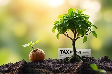 Seed growing into a money tree, symbolizing financial growth.