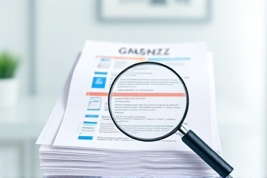 Organized paperwork with magnifying glass highlighting details