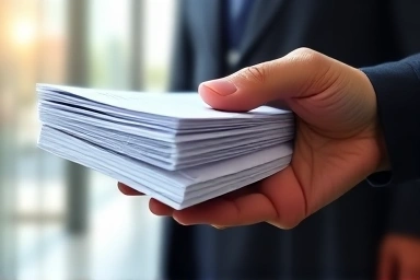 Hand holding official documents with positive glow.