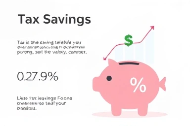Tax savings infographic with percentage symbol and upward trend.