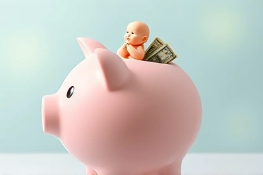 Symbolic image of baby, money, and financial security.