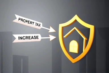 Shield protecting house from property tax increase arrows