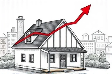 Illustration of rising property tax on a house.