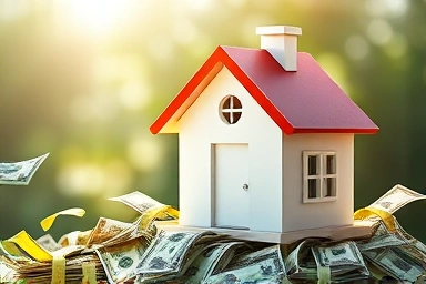Money flowing back into a house, symbolizing tax refunds.