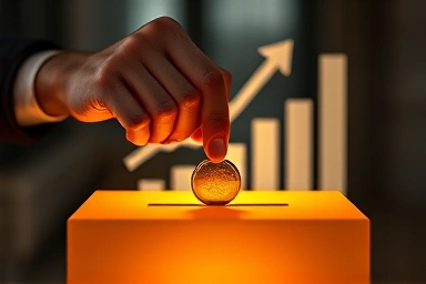 Hands donating, glowing donation box, financial growth, symbolic giving