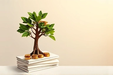 Financial growth and security symbolized by a coin-leaf tree.