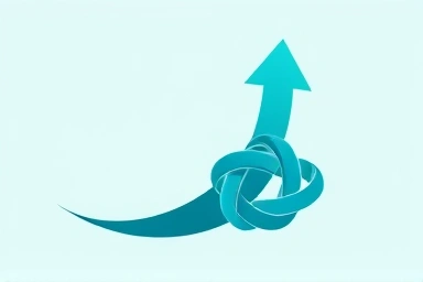 Abstract visual of knot untangling into an upward arrow
