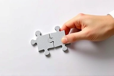 Hand assembling financial puzzle pieces for tax planning.