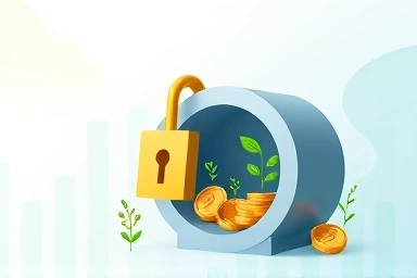 Financial growth and security metaphor with golden key and coins.