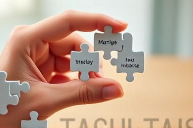 Hand assembling puzzle pieces representing tax law components