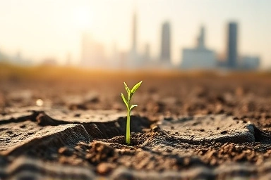 Business resilience, sprout growing through cracked earth