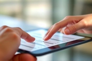Digital tax application on tablet, financial planning