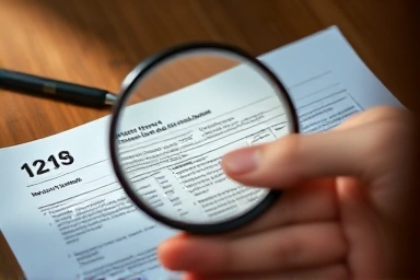 Tax refund claim document with magnifying glass