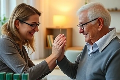 Caring for an elderly parent with compassion and support.