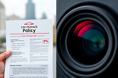 Car insurance discount symbol and black box camera lens