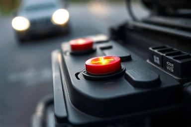 Car battery terminal with energy glow, symbolizing preparedness.