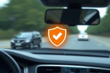 Car insurance protection shield icon on dashboard